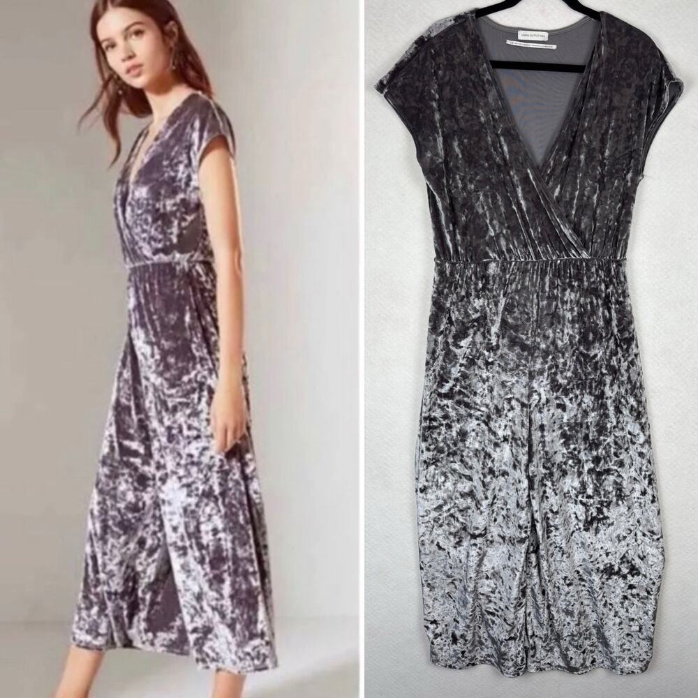 Urban Outfitters Gray Crushed Velvet  Midi Jumpsuit Women’s Large Boho Party